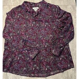 Foxcroft For Appleseeds SZ 20 Purple Paisley Wrinkle-Free Button-Down Mature